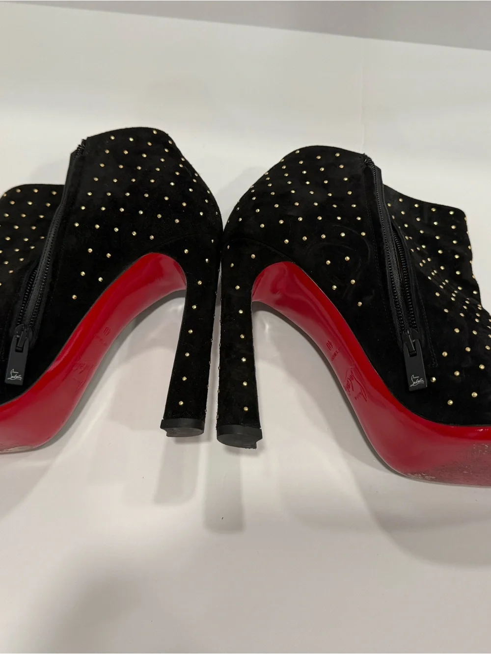 Christian Louboutin Black Suede Studded Red-Sole Ankle Booties